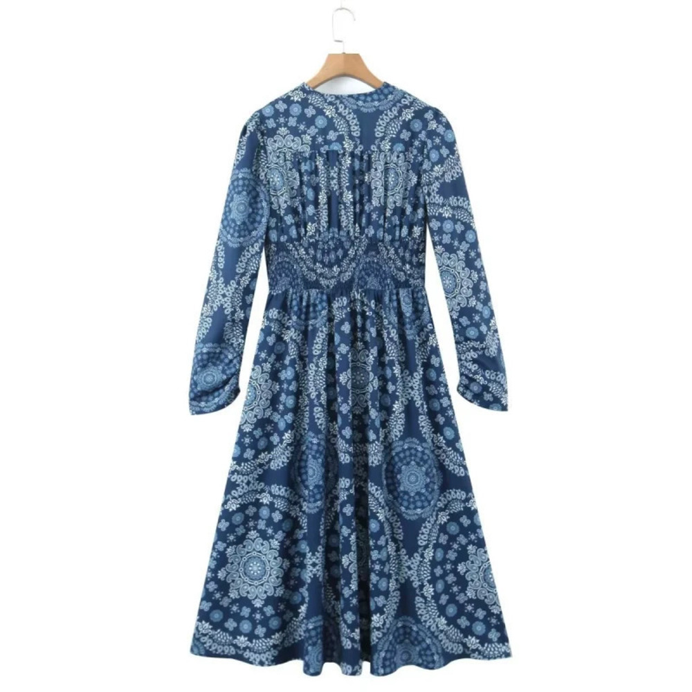 Spring Long Sleeve Printed Shirt Dress